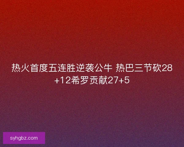热火首度五连胜逆袭公牛 热巴三节砍28+12希罗贡献27+5